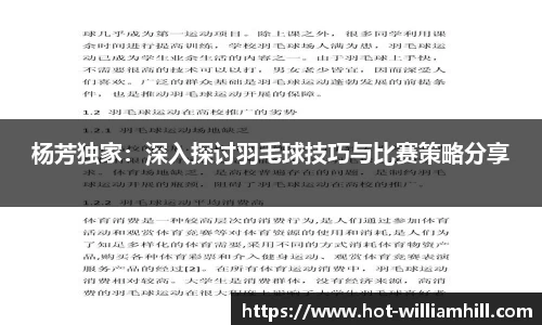 杨芳独家：深入探讨羽毛球技巧与比赛策略分享